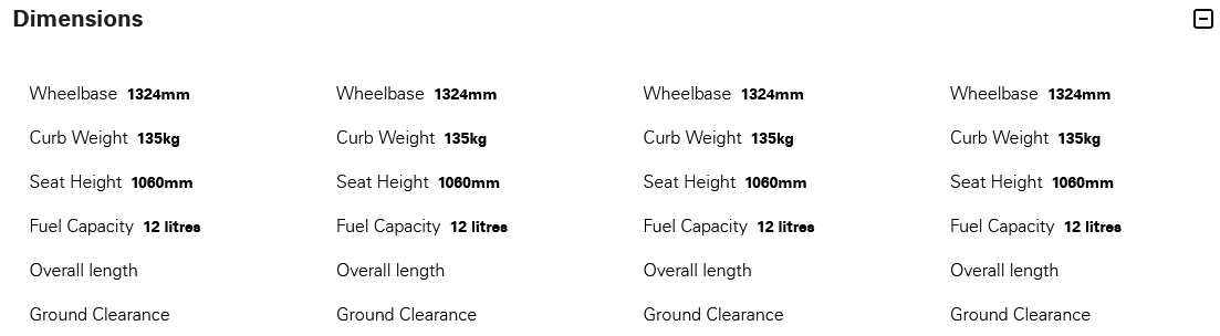 Dimensions Honda Unicorn 160 2024